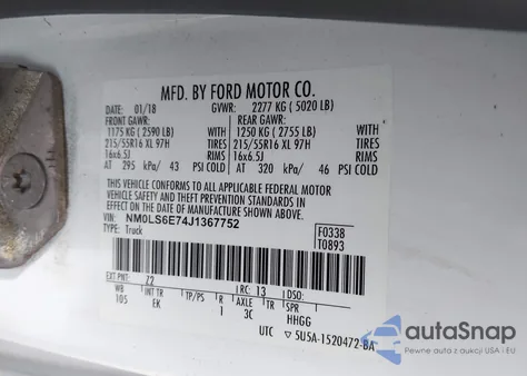 2018 Ford Transit Connect Xl from USA, damaged, VIN NM0LS6E74J1367752